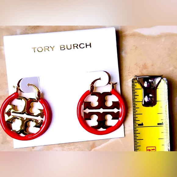 Tory Burch Resin Miller Small Hoop Logo Earrings, NWOT-Never Used-Excellent Cond - Picture 3 of 6